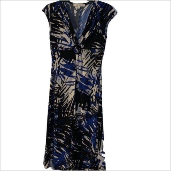 Evan Picone Black White Blue Ring Front Dress - Picture 2 of 8